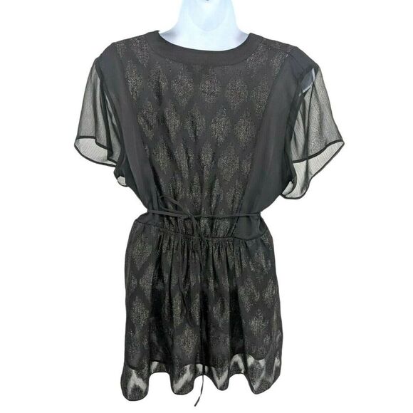 A Pea in the Pod Black Sparkle Shimmer Shirt Top Blouse Sz Medium Tie - Picture 2 of 10